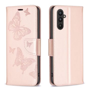 Picture of For Samsung Galaxy A25 5G Embossing Two Butterflies Pattern Leather Phone Case (Rose Gold)