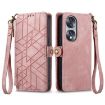 Pink Geometric Zipper Wallet Leather Phone Case - For Honor 90 Lite / X50i - 2