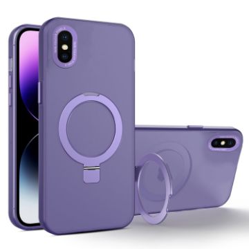iPhone XS/X MagSafe Metal Holder Frosted Translucent Phone Case - Dark Purple - 1
