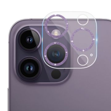 Picture of For iPhone 14 Pro Max / 14 Pro Tempered Glass Glitter CD Texture Back Camera Film (Purple)