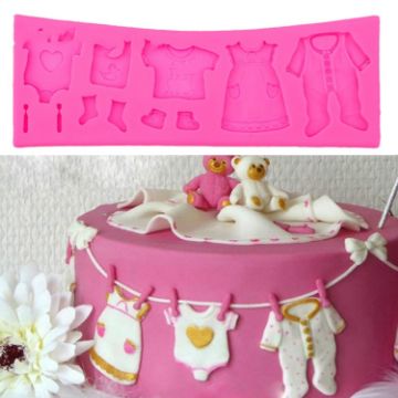Picture of 2 PCS Baking Mold Baby Shoes Fondant Cake Mold Kid Clothes Silicone DIY Chocolate West Point Mold