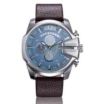 Picture of CAGARNY 6839 Irregular Large Dial Leather Band Quartz Sports Watch For Men (Silver Blue Brown)