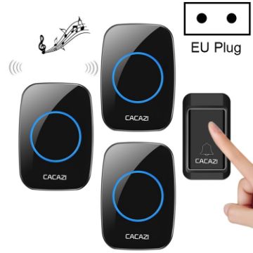 Picture of CACAZI A10G One Button Three Receivers Self-Powered Wireless Home Cordless Bell, EU Plug (Black)