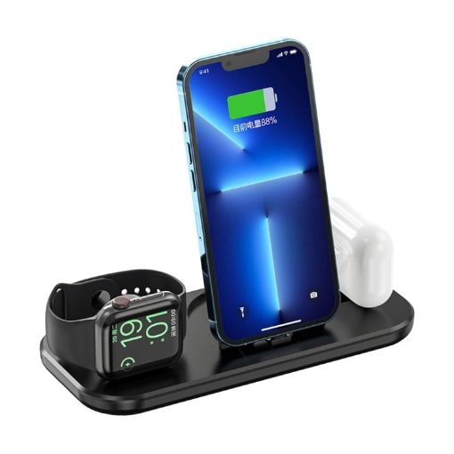 3 in 1 Wireless Charger for iPhone, iWatch, AirPods - Black - 1