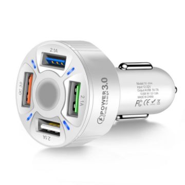 Picture of TE-094 4 in 1 Cigarette Lighter Conversion Plug Multi-function USB Car Fast Charger (White)