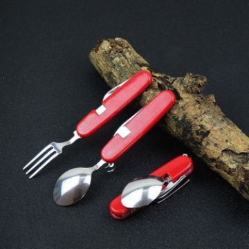 Picture of Outdoor Tableware Stainless Steel Spoon / Fork / Knife / Bottle Opener 4 in 1 Multifunctional Folding Cutlery Set
