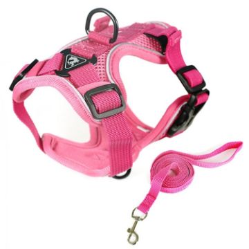 Picture of Pet Vest Harness + Traction Rope Set Reflective Breathable Dog Cat Harness, Size: M (Pink)