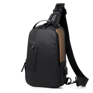 Picture of WEIXIER X313 Men Chest Bag Crossbody Casual Small Bag Shoulder Bag External USB Port (Black Gold)