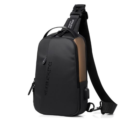 Picture of WEIXIER X313 Men Chest Bag Crossbody Casual Small Bag Shoulder Bag External USB Port (Black Gold)