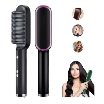 Picture of 2 In 1 Hair Straightener Brush And Curler Negative Ion Hair Straightener Styling Comb (Black)