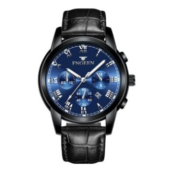Picture of FNGEEN 4006 Men Trendy Waterproof Quartz Watch (Black Leather Black Steel Blue Surface)