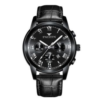Picture of FNGEEN 4006 Men Trendy Waterproof Quartz Watch (Black Leather Black Steel Black Surface)