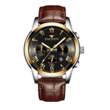 Picture of FNGEEN 4006 Men Trendy Waterproof Quartz Watch (Brown Leather Gold Black Surface)