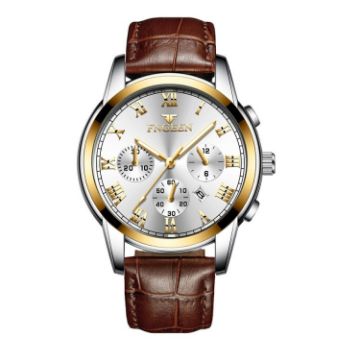 Picture of FNGEEN 4006 Men Trendy Waterproof Quartz Watch (Brown Leather Gold White Surface)