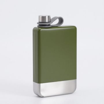 Picture of 9oz Portable 304 Stainless Steel Flagon Whiskey Vodka Wine Pot Hip Flask (Military Green)