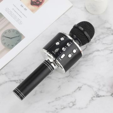 Picture of WS-858L LED Light Flashing Wireless Capacitance Microphone Comes With Audio Mobile Phone Bluetoon Live Microphone (Black)