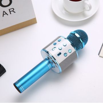 Picture of WS-858L LED Light Flashing Wireless Capacitance Microphone Comes With Audio Mobile Phone Bluetoon Live Microphone (Blue)