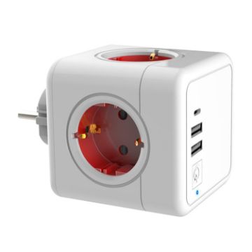 Picture of Creative Power Cube Socket Conversion Socket, EU Plug In-line Red+U+Switch+C
