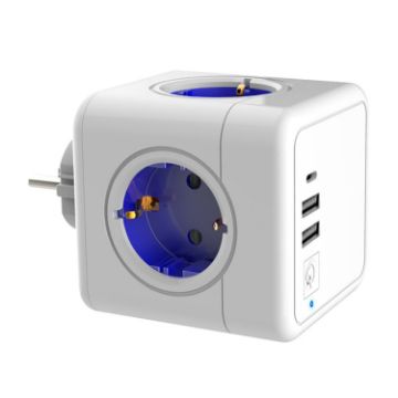 Picture of Creative Power Cube Socket Conversion Socket, EU Plug In-line Blue+U+Switch+C