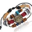 Picture of 3 PCS BX016 Retro Personality Leather Beaded Bracelet (Light Brown Leather+Bronze Accessories)