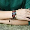Picture of 3 PCS BX016 Retro Personality Leather Beaded Bracelet (Light Brown Leather+Bronze Accessories)