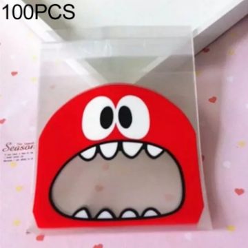 Picture of 100 PCS Cute Big Teech Mouth Monster Plastic Bag Wedding Birthday Cookie Candy Gift OPP Packaging Bags, Gift Bag Size:10x10cm (Red)