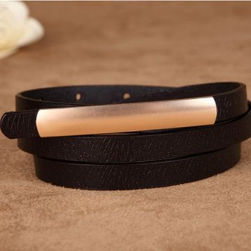 Picture of Women Flat Super Long Alloy Buckle Genuine Leather Fine Belt, Size: 1000 x 12mm (black)