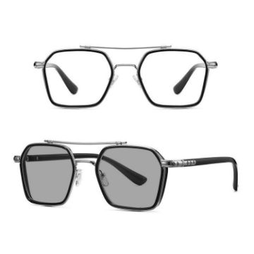 Picture of A5 Double Beam Polarized Color Changing Myopic Glasses, Lens: -50 Degrees Gray Change Grey (Black Silver Frame)