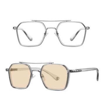 Picture of A5 Double Beam Polarized Color Changing Myopic Glasses, Lens: -100 Degrees Change Tea Color (Gray Silver Frame)