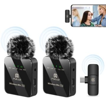 Picture of PULUZ Wireless Lavalier Microphone for Type-C Phone, Type-C Receiver and Dual Microphones (Black)