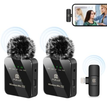 Picture of PULUZ Wireless Lavalier Microphone for iPhone / iPad, 8-Pin Receiver and Dual Microphones (Black)