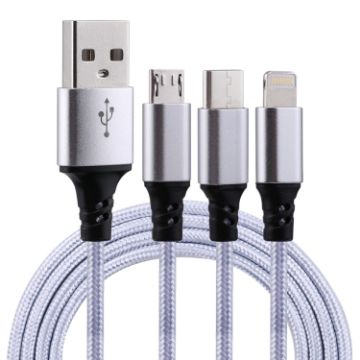 Picture of 2A 1.2m 3 in 1 USB to 8 Pin & USB-C / Type-C & Micro USB Nylon Weave Charging Cable