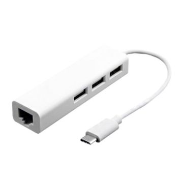 Picture of 13cm USB-C 3.1 / Type-C 100 Mbps Ethernet Adapter with 3-port USB 2.0 Hub, For MacBook 12 inch / Chromebook Pixel 2015 (White)