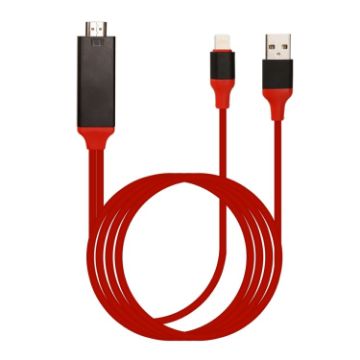 8 Pin Male to HDMI & USB Male Adapter Cable, 2m Length - Red - 1