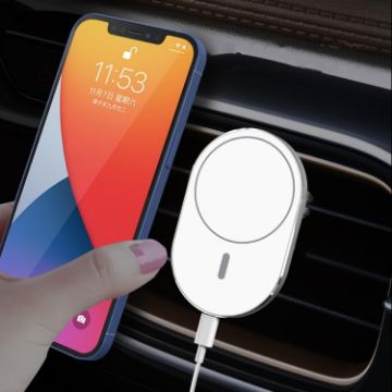 Picture of X19 Magsafe Car Air Outlet Vent Mount Clamp Holder 15W Fast Charging Qi Magnetic Wireless Charger (White)