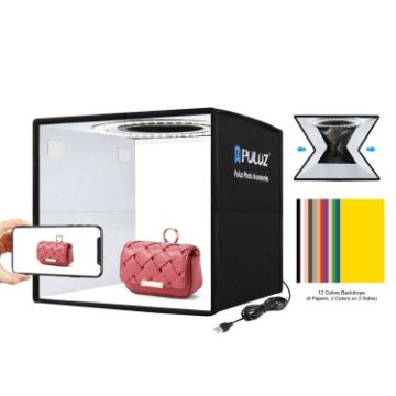 Picture of PULUZ 25cm Folding Portable High 97 CRI Ring Light Photo Lighting Studio Shooting Tent Box with 12 Colors Backdrops, Size: 25cm x 25cm x 25cm (Black)