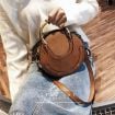 Picture of Circular Scrub PU Leather Women Bags Retro Handbag Shoulder Mini Bag (Brown)