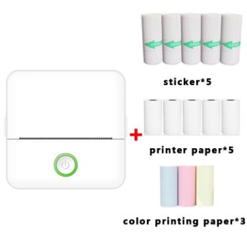 Picture of X6 200DPI Student Homework Printer Bluetooth Inkless Pocket Printer White 5 Printer Papers+5 Stickers + 3 Color Papers