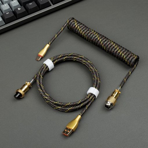 Picture of Mechanical Keyboard Spring Cable Gold-plated Aerial Plug (Black)