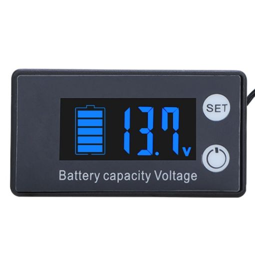 Digital DC Voltmeter Battery Charge Meter - Blue + Temperature - 1