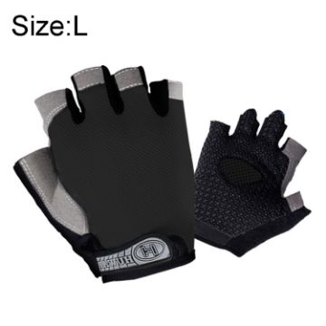 Picture of Summer Men Women Fitness Gloves Gym Weight Lifting Cycling Yoga Training Thin Breathable Antiskid Half Finger Gloves, Size:L (Black)