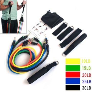 Picture of E1107 11 in 1 100lbs Natural Latex Five-point Buckle Household Pull Rope Resistance Band Fitness Equipment Set