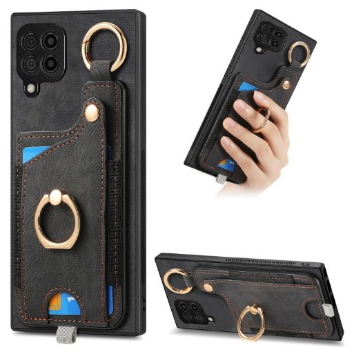 Samsung Galaxy M62/F62 Retro Skin-feel Ring Card Bag Phone Case - Black - 1