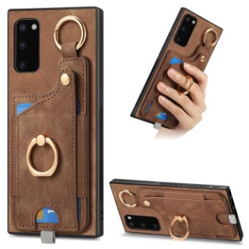 Samsung Galaxy A41 Retro Skin-feel Ring Card Bag Phone Case (Brown) - 1