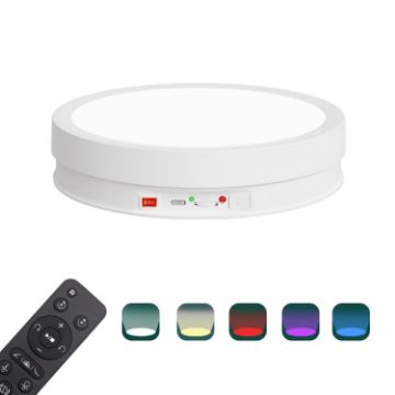 Picture of 22cm Colorful LED Light Electric Rotating Display Stand Turntable, Style:Battey Charging (White)