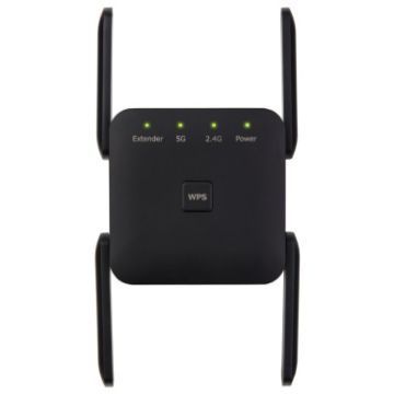 Picture of 1200Mbps 2.4G / 5G WiFi Extender Booster Repeater Supports Ethernet Port Black UK Plug