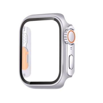 Picture of For Apple Watch Series 9 / 8 / 7 45mm Tempered Film Hybrid PC Integrated Watch Case (Silver Orange)