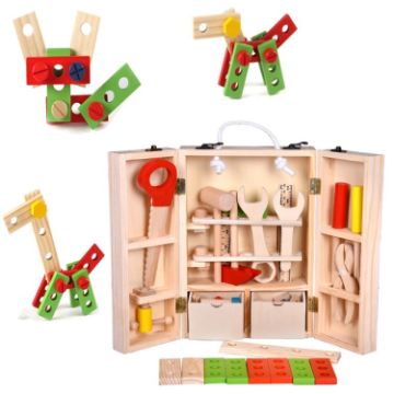 Picture of Wooden Carpenter Tool Set Maintenance Box Wooden Educational Toy for Children