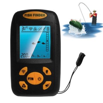 Picture of Portable Ultrasonic Fish Finder, Water Depth & Temperature Fishfinder with Wired Sonar Sensor Transducer and LCD Display