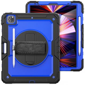 Picture of iPad Pro 12.9 2022/2021/2020/2018 Shockproof Silicone + PC Tablet Case with Holder & Strap (Blue PC+Black)